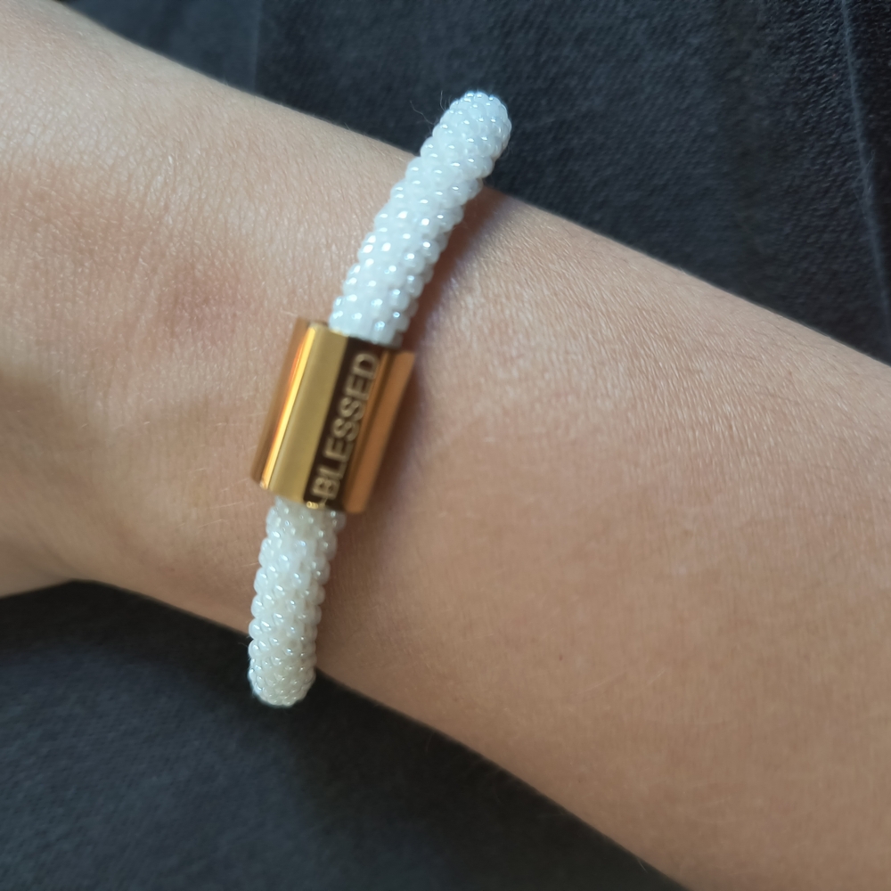 Gold and White Beaded Bracelet
